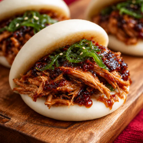 Bao Pulled Chicken with BBQ sauce