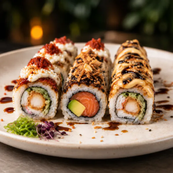 Calabria Sushi Experience: drei Rolls auf dem Teller