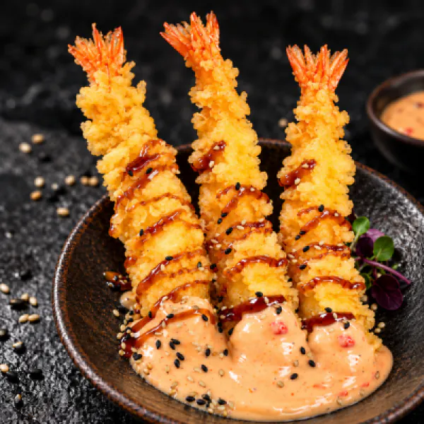 Tempura prawns with Bang sauce